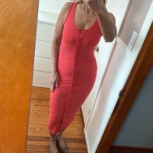 EXPRESS coral button down tank midi dress, lightweight dress, salmon pink dress